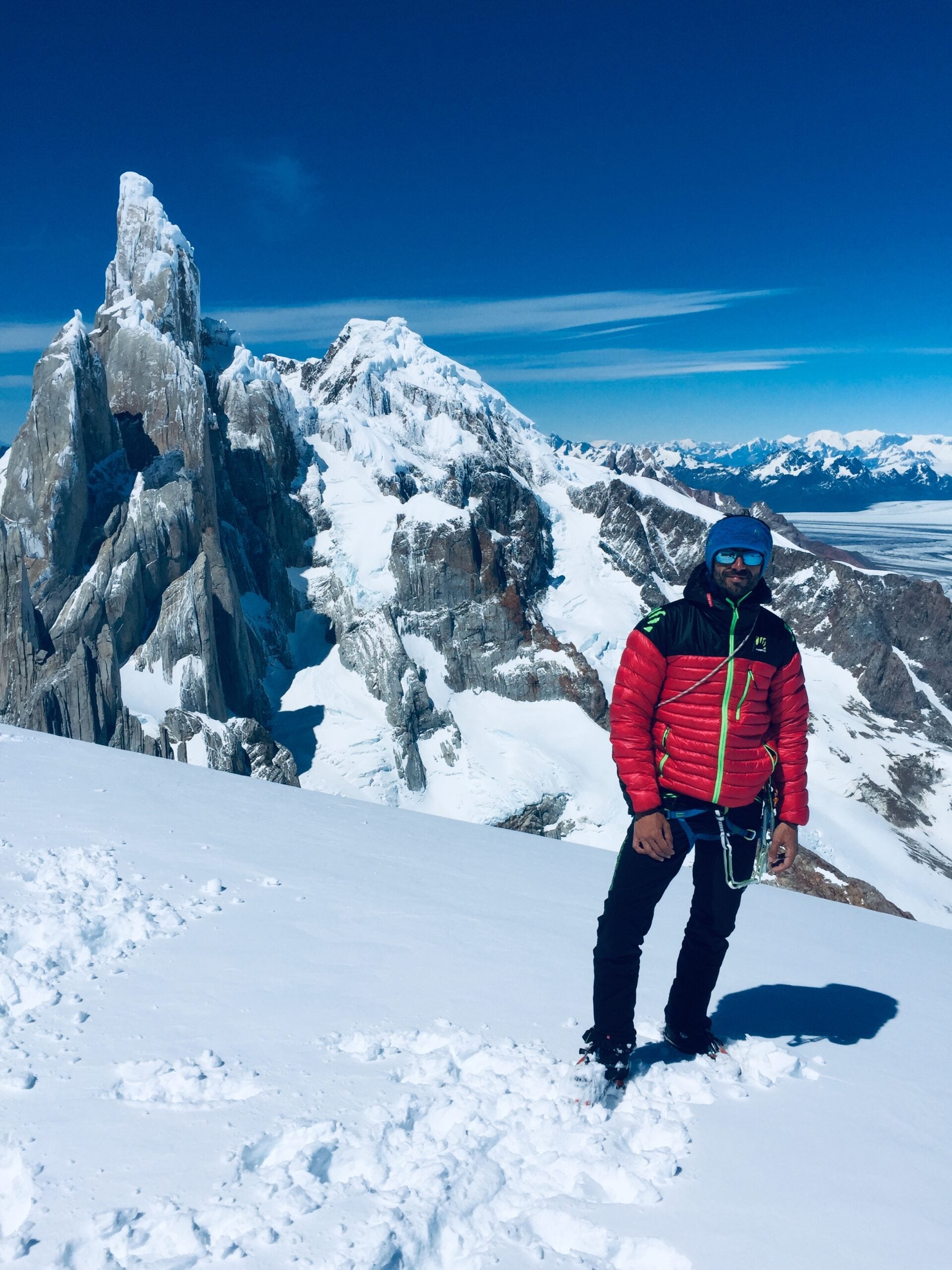 Francesco Favilli in Argentine Patagonia, with Cerro Torre in the background.